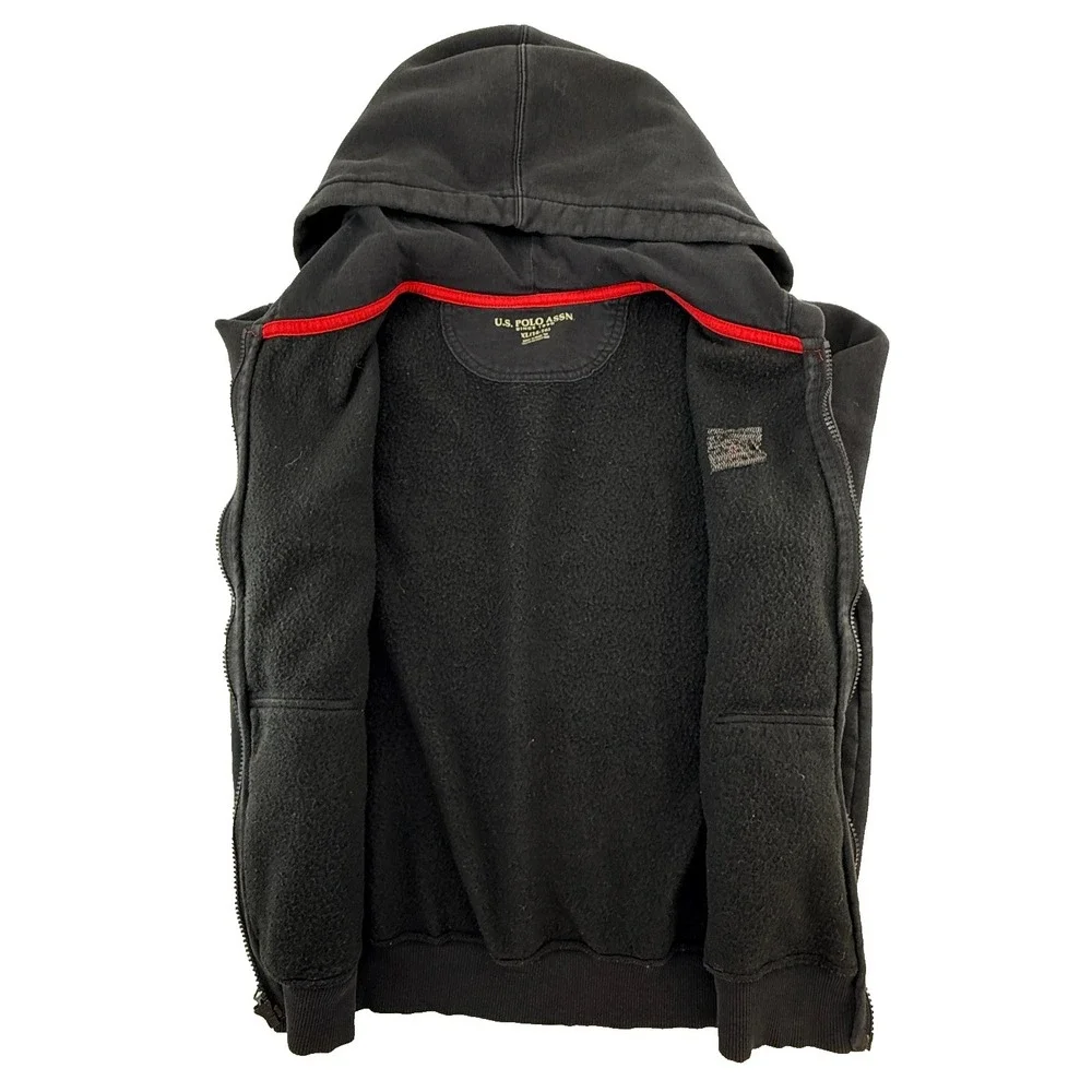 US Polo Assn Hoodie Youth XL Black Full Zip Sweatshirt Red Logo Fleece‎ Jacket